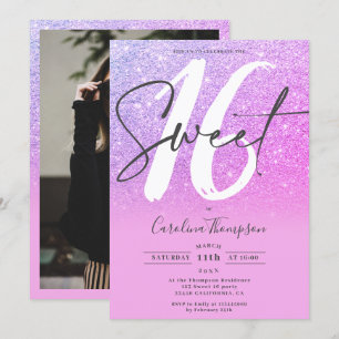 Invitation Rose violet parties scintillant ombre police photo