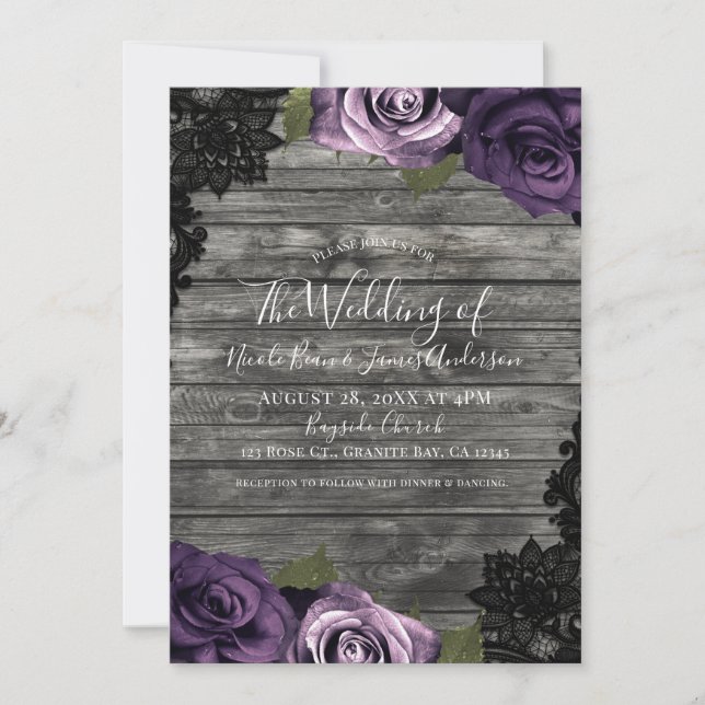 Invitation Rose violet profond Russe Bois noir Mariage dentel (Devant)