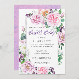 Invitation Rose violet Rose Floral Brival Brunch Bubbly