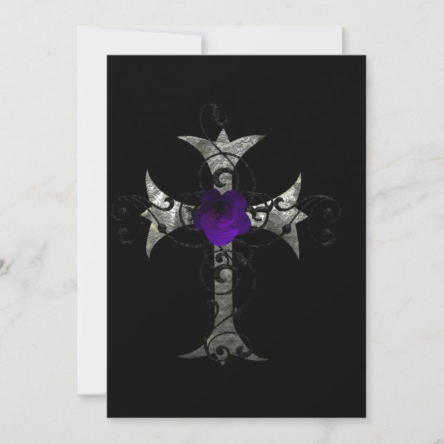 Invitation Rose violet Silver Cross Fête des mariées gothique (Devant)