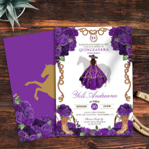 Invitation Rose violet Western Charra Vestidos Quinceanera