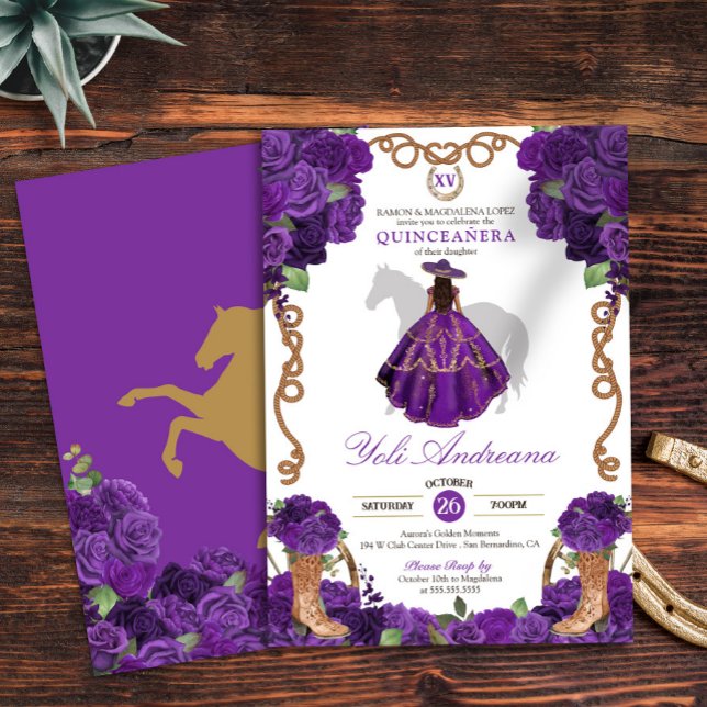 Invitation Rose violet Western Charra Vestidos Quinceanera (Créateur téléchargé)
