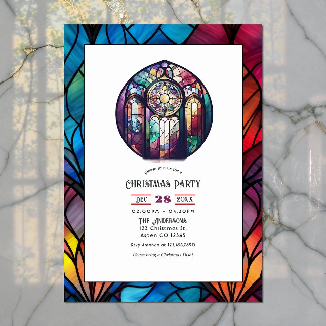 Invitation Rose vitré Fenêtre Noël fête (Stained Glass Rose Window Christmas Party Invitation)