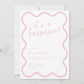 Invitation Rose Wavy Bold Moderne Surprise fête d'anniversair