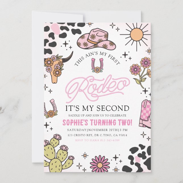 Invitation Rose Western Cowgirl Rodeo 2e fête d'anniversaire (Devant)