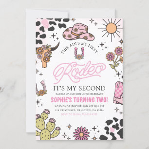 Invitation Rose Western Cowgirl Rodeo 2e fête d'anniversaire