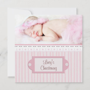 Invitation Rose White Eyelet Girl Photo Baptême Christening