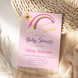 Invitation Rose "You Are My Sunshine" Baby shower arc-en-ciel