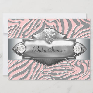 Invitation Rose Zèbre rose Zèbre bébé fille Douche