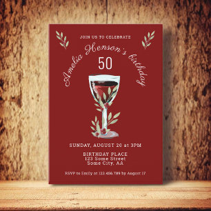 Invitation Roseau Aquarelle Vin Rouge 50e Anniversaire 