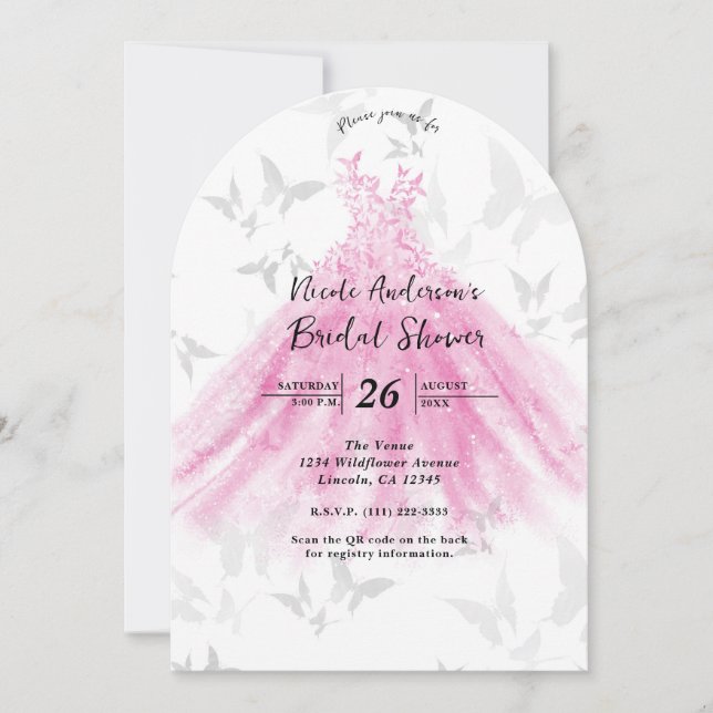 Invitation Rosée & Or Papillon de danse Fête des mariées robe (Devant)