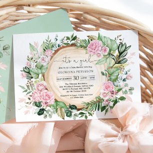 Invitation Roseraie rose Dusty Jardin Botanique Baby shower f