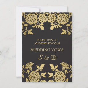 Invitation roses anglais d'or sur le renouveau du vow noir