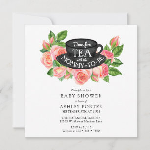 Invitation Roses aquarelle   Baby shower Tea Party