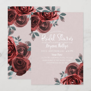 Invitation Roses Aquarelle Bordeaux Taupe Shower de Mariée
