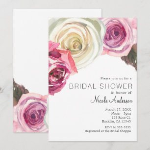 Invitation Roses Aquarelle Roses Roses et Blanc Mariage Chic
