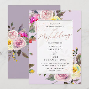 Invitation Roses aquarelles pastel + Bulles de champagne rose