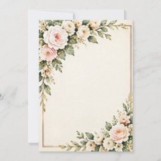 Invitation Roses aquarelles rose poudré avec bordure dorée