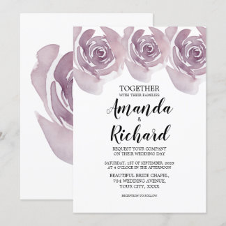 Invitation Roses Aquarelles Violettes Mariage De Rêve