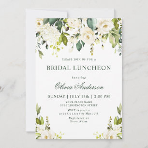 Invitation Roses blanches Aquarelle Florale BRIDAL LUNCHEON