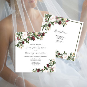 Invitation Roses blanches aquarelles avec fleurs de canneberg