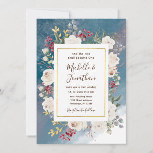 Invitation Roses blanches baies rouges sur mariage chrétien b