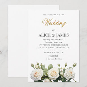 Invitation Roses blanches de mariage