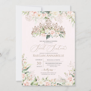 Invitation Roses Blanches Douce Rose Élégante Douce 16 Annive