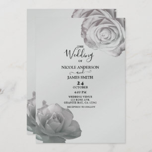 Invitation Roses blanches Elégant Floral Mariage gris argent 