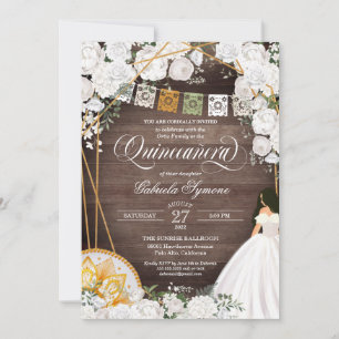 Invitation Roses blanches Elégant Ouest Charro Quinceanera