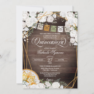 Invitation Roses blanches Elégant Western Charro Quinceanera
