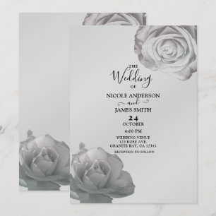 Invitation Roses Blanches Élégantes Fleurs Mariage Gris Argen