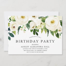 Invitation Roses blanches élégantes Toutes les années Anniver