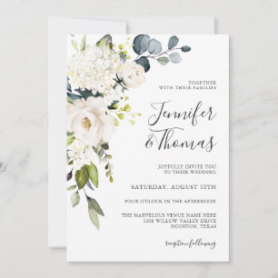 Invitation Roses blanches et Hydrangeas Élégant Mariage flora