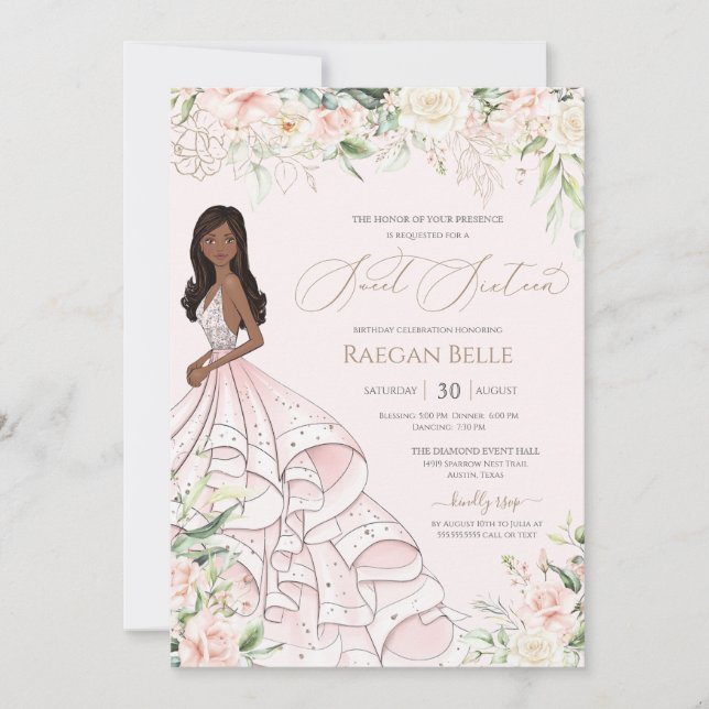 Invitation Roses Blanches et Roses Foncé en Luxe Robe Douce S (Devant)