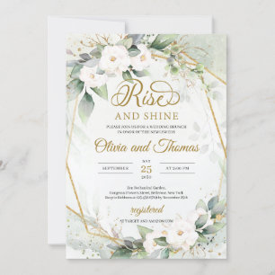 Invitation Roses blanches eucalyptus or cadre levant et brill