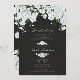 Invitation Roses blanches Fête de l'mariée florale et grise a