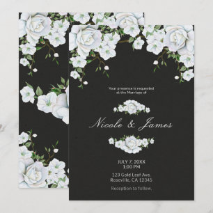 Invitation Roses blanches Floral et Mariage gris charbon