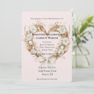 Invitation Roses blanches Floral Mariage Bow Coeur