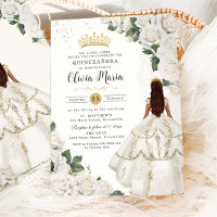 Roses blanches Floral Princesse Gown Gold Quinceañ