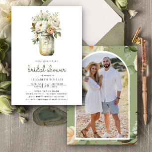 Invitation Roses Blanches Jarre en Bocal Mason Photo Shower