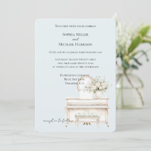 Invitation Roses blanches romantiques Piano la vie est un rêv