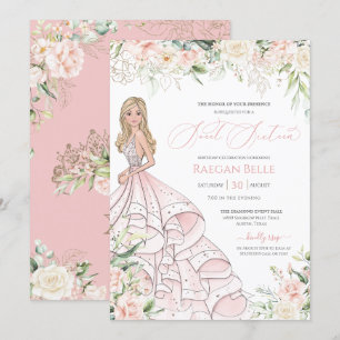 Invitation Roses blanches rose pâle Luxe Sweet sixteen Invit
