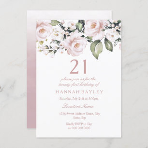 Invitation Roses blanches roses douces Moderne 21e anniversai