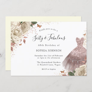 Invitation Roses blanches Roses Rose Robe d'étincelle or 60e 