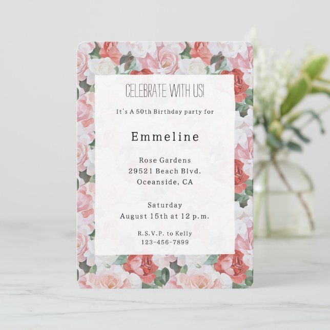 Invitation Roses blanches roses rouges Floral Anniversaire (Debout devant)