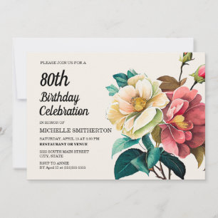 Invitation Roses blanches rouges 80e anniversaire