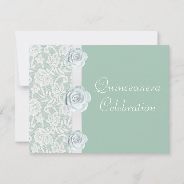 Invitation Roses blancs et anniversaire vert en bon état (Devant)