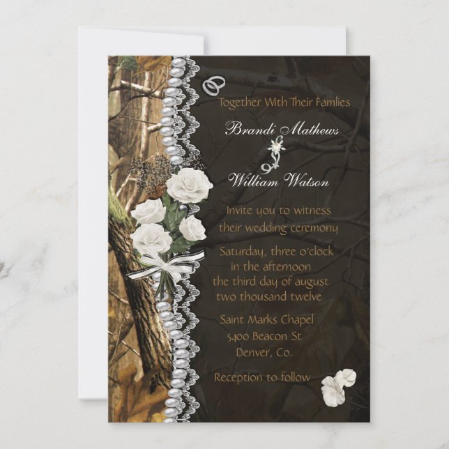Invitation Roses blancs et Camo (Devant)