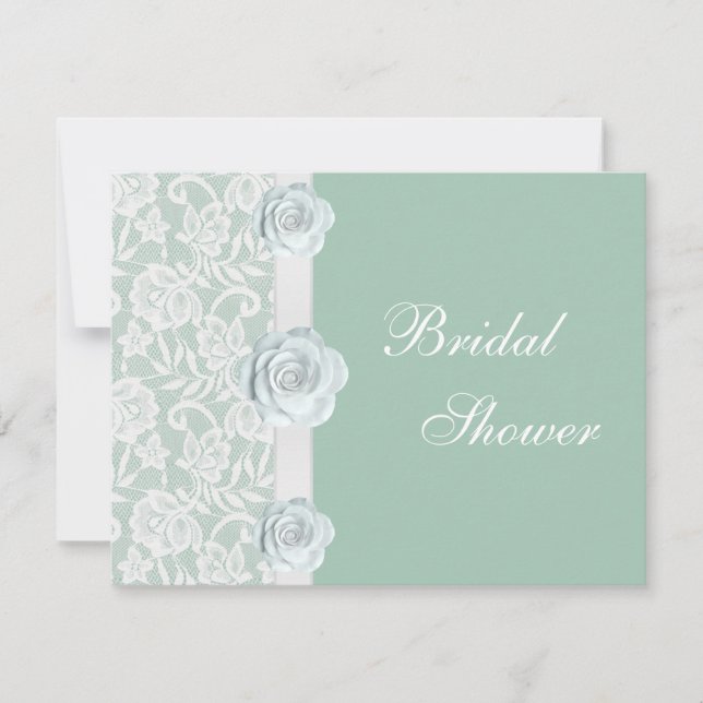 Invitation Roses blancs et Fête de la mariée verte en bon (Devant)